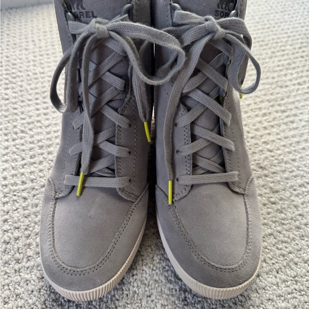 Sorel Gray Lace-Up Sneakers with Yellow Accents